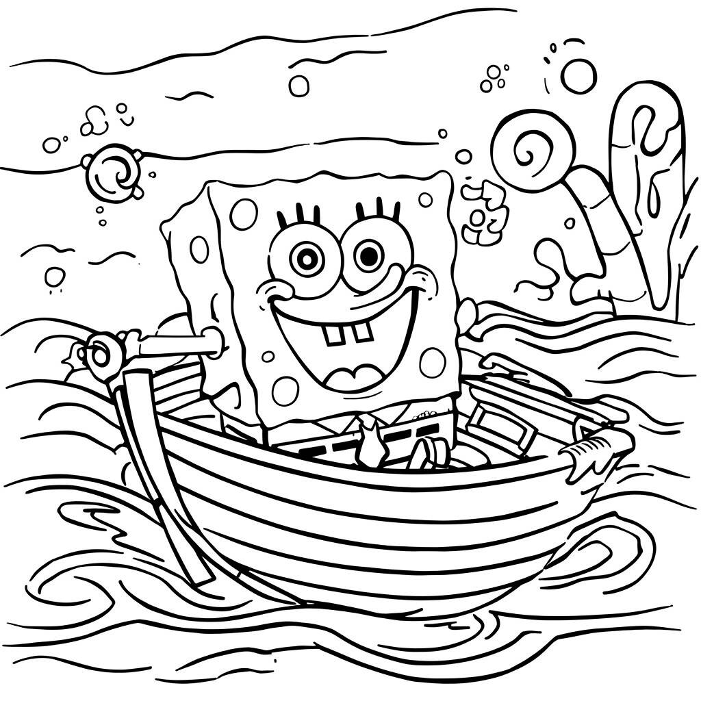 Desenho de Bob Esponja em um Barco para Colorir