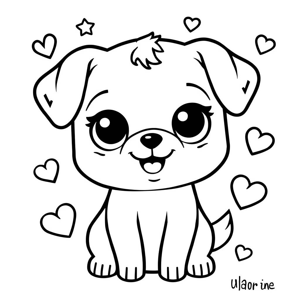 Desenho de Cachorro Kawaii para Colorir