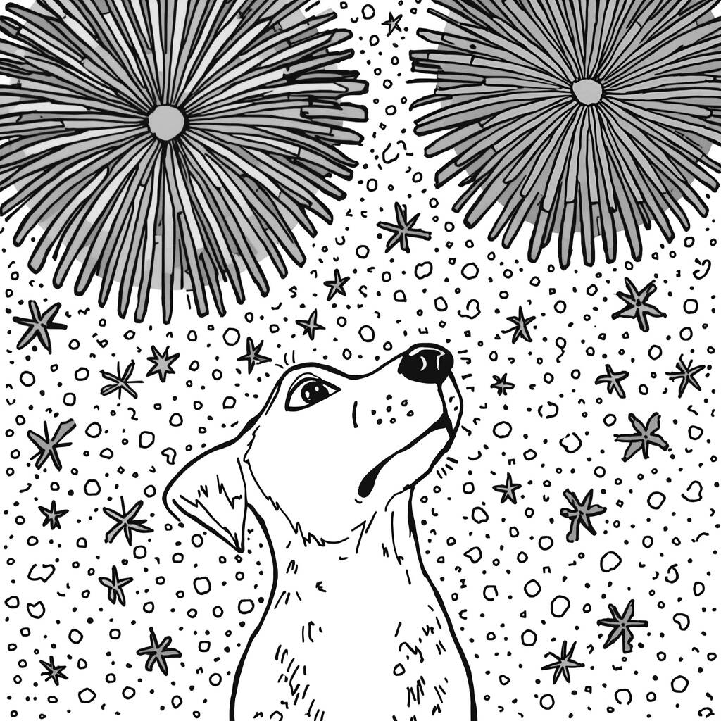 Desenho de Cachorro de Fogo de Artifício para Colorir