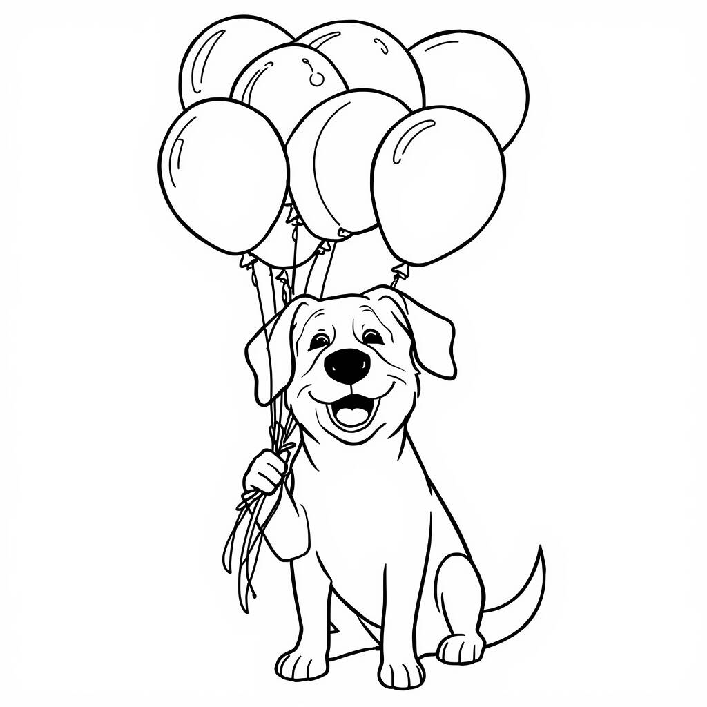 Desenho de Cachorro e Balões para Colorir