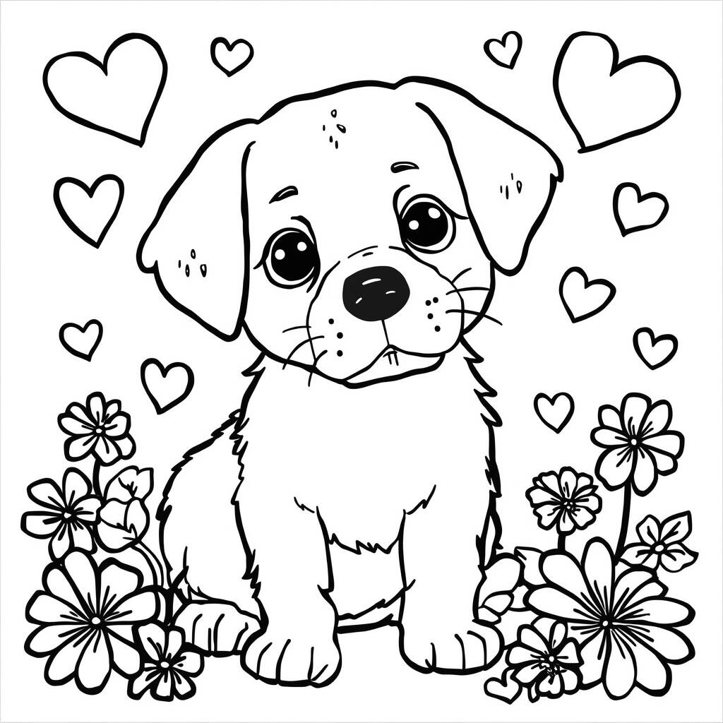 Desenho de Cachorro e Coração para Colorir