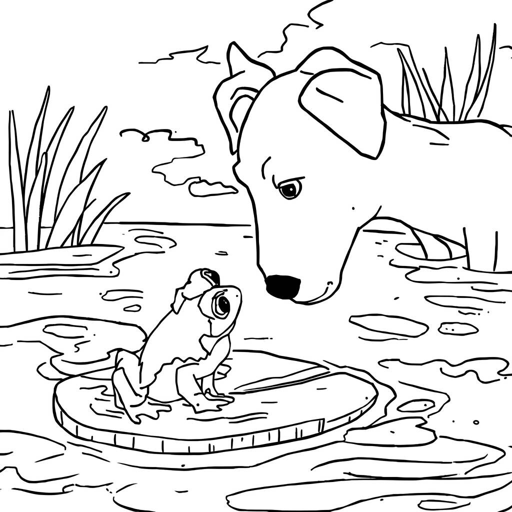 Desenho de Cachorro e Sapo para Colorir