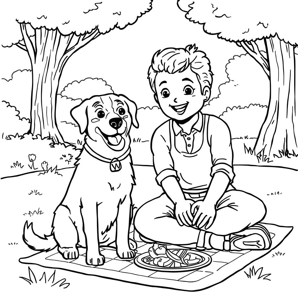 Desenho de Cachorro e Seu Dono para Colorir