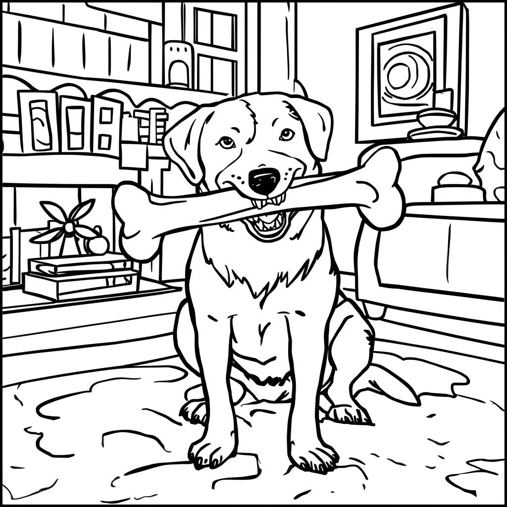 Desenho de Cachorro e Seu Osso para Colorir
