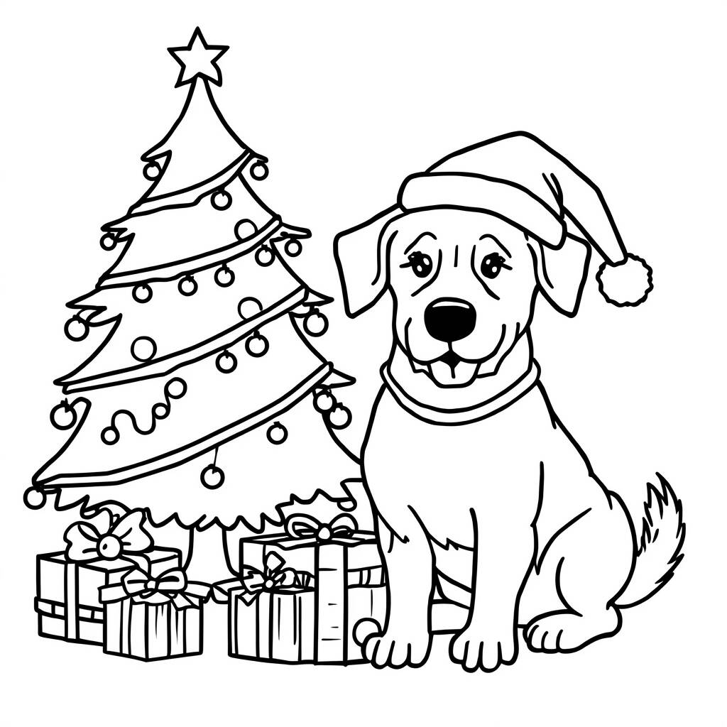 Desenho de Cachorro em um Dia de Natal para Colorir
