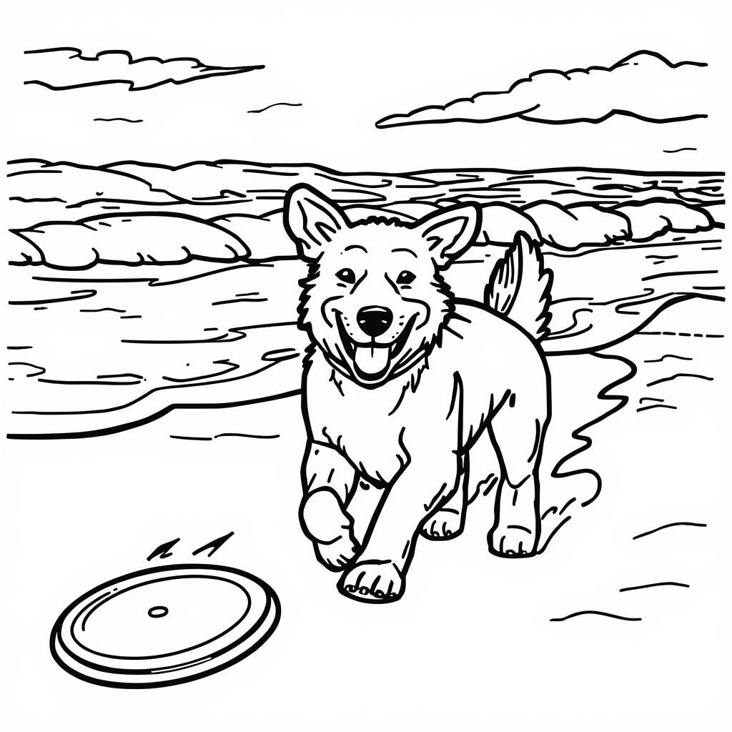 Desenho de Cachorro na Praia para Colorir