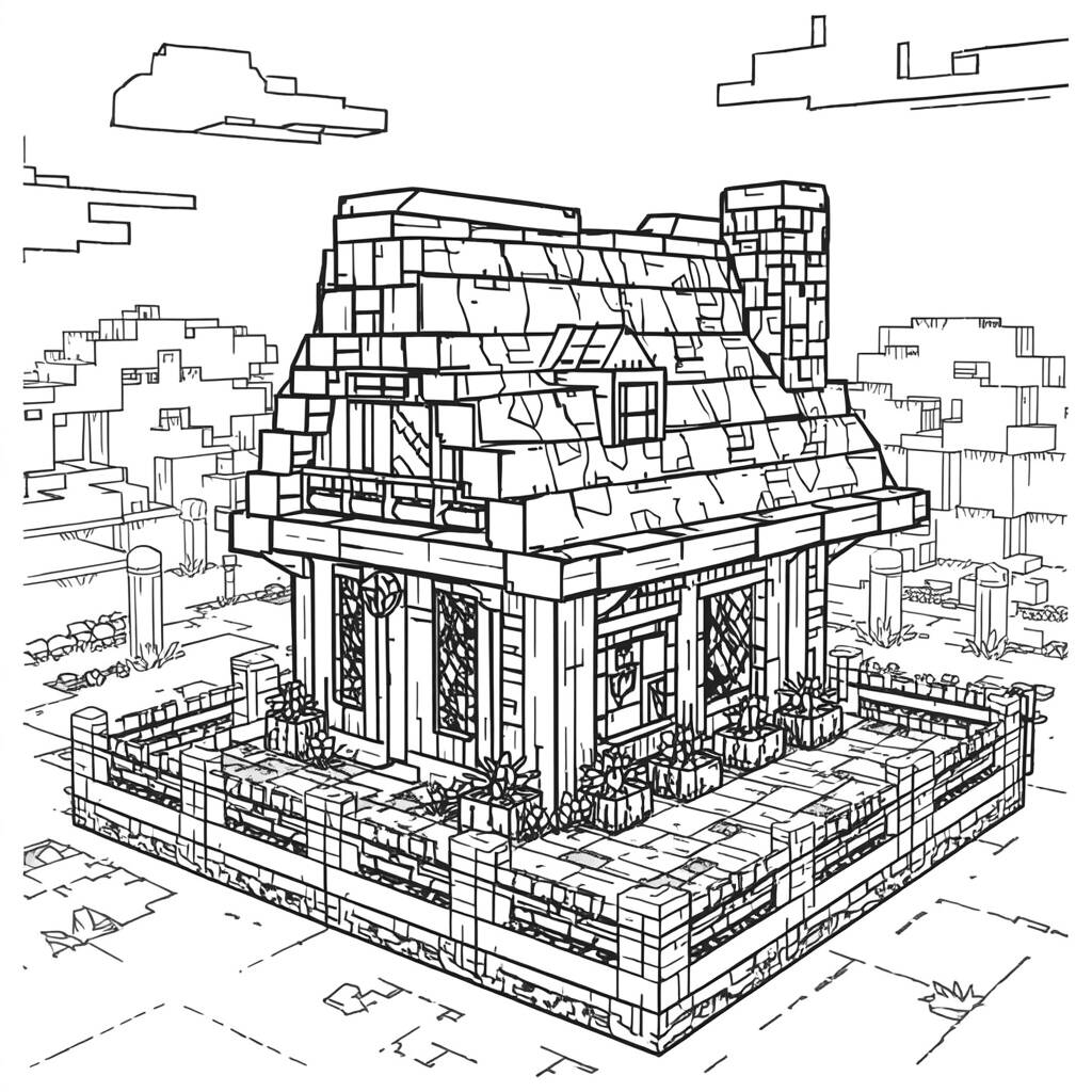 Desenho de Casa do Minecraft para Colorir