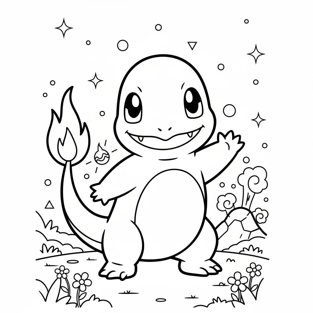 Desenho de Charmander, um Pokémon, para colorir
