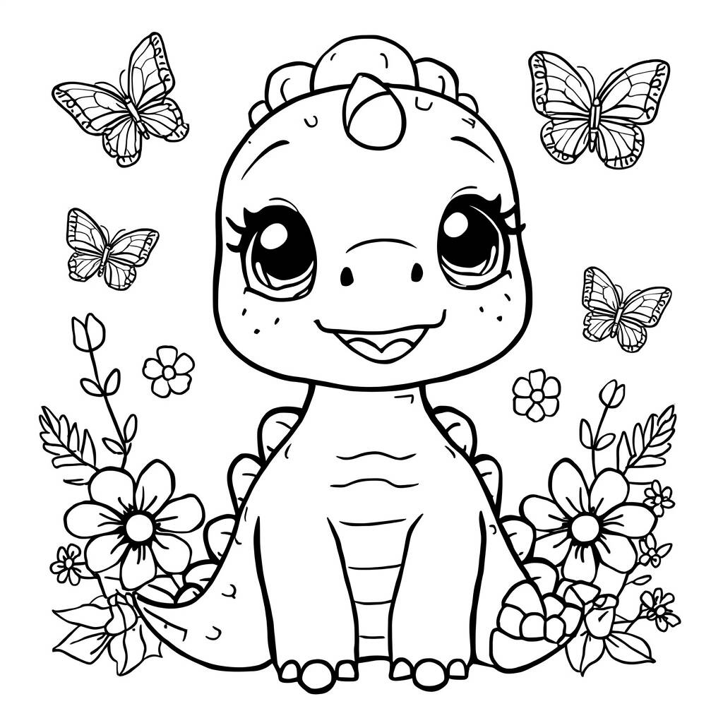 Desenho de Dinossauro Kawaii para Colorir