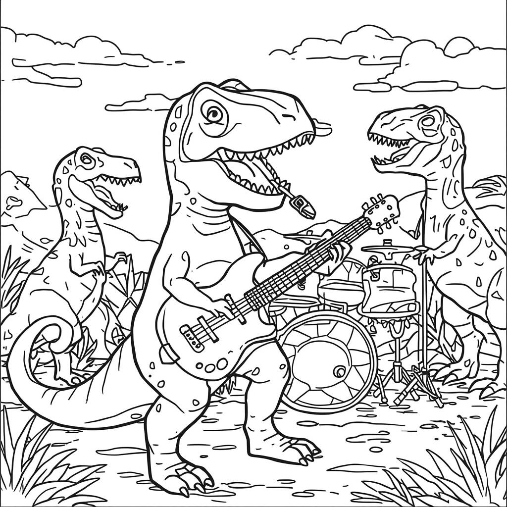 Dibujo De Dinosaurio Musical Para Colorear