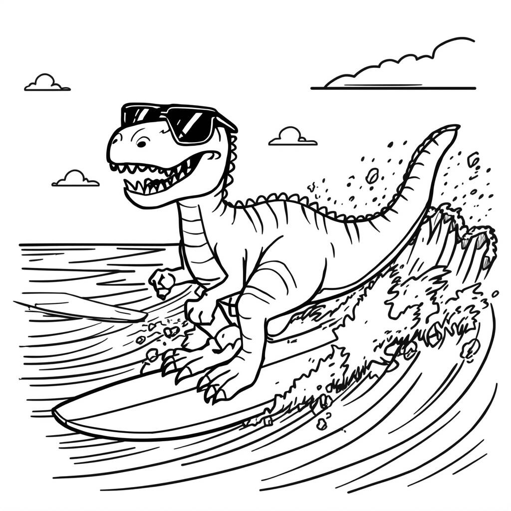 Desenho de Dinossauro Surfista para Colorir