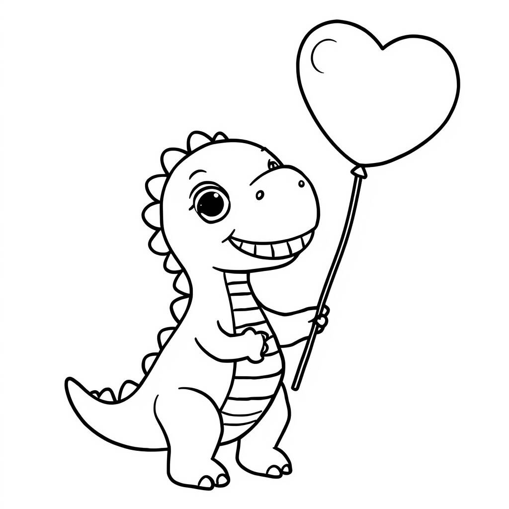 Desenho de Dinossauro com Coração para Colorir