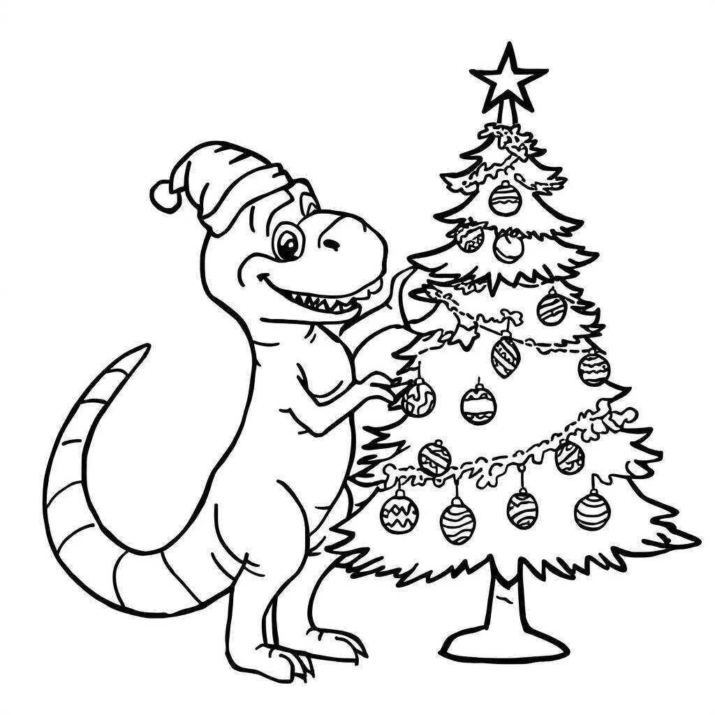 Desenho de Dinossauro de Natal para Colorir