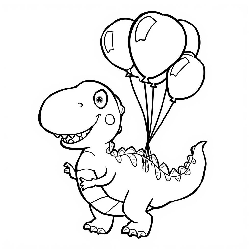 Desenho de Dinossauro e Balões para Colorir