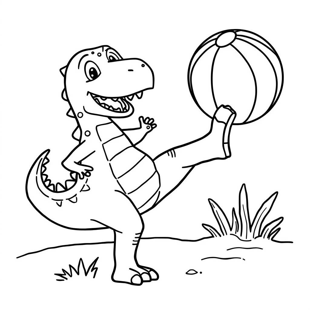 Desenho de Dinossauro e Bola para Colorir