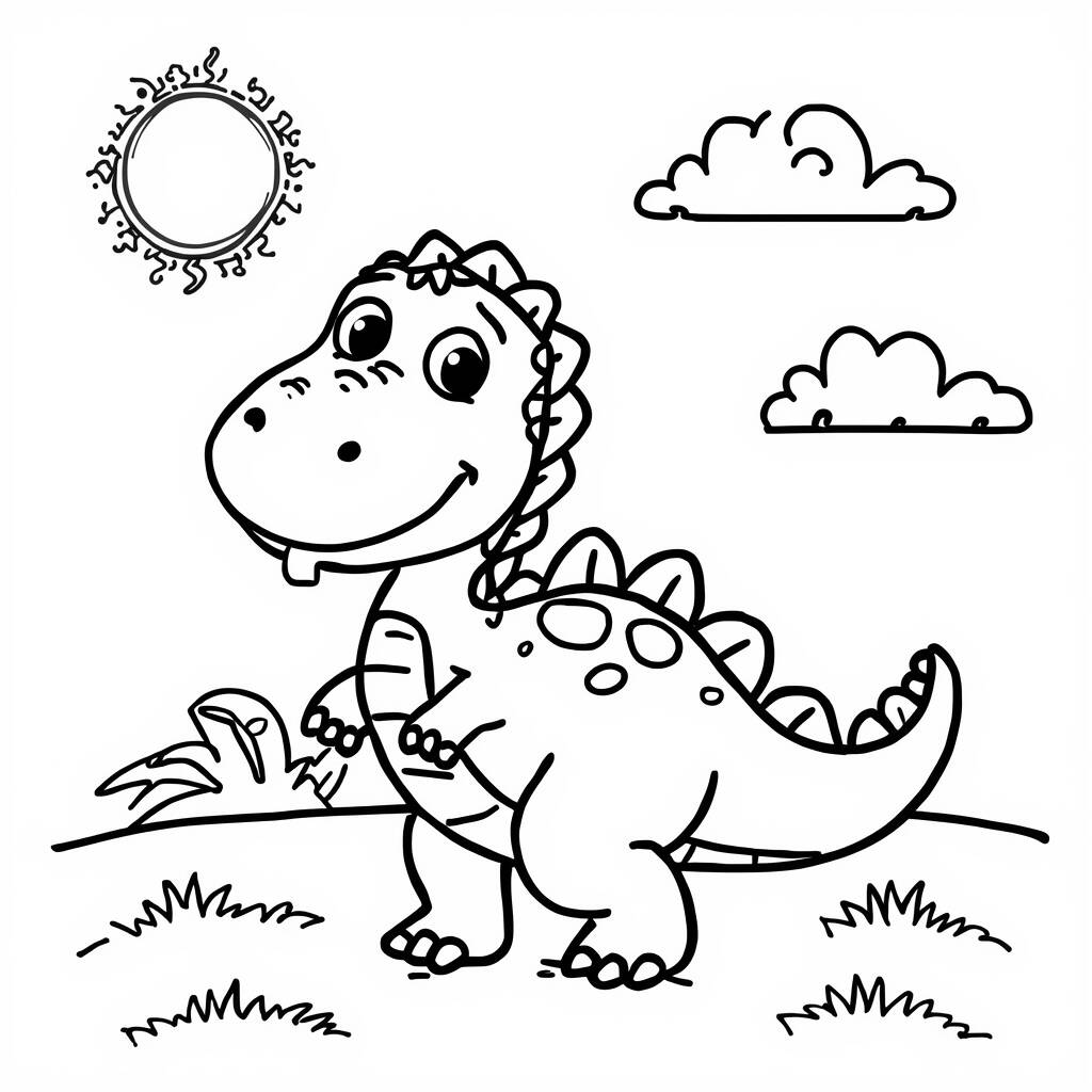 Desenho de Dinossauro e Sol para Colorir