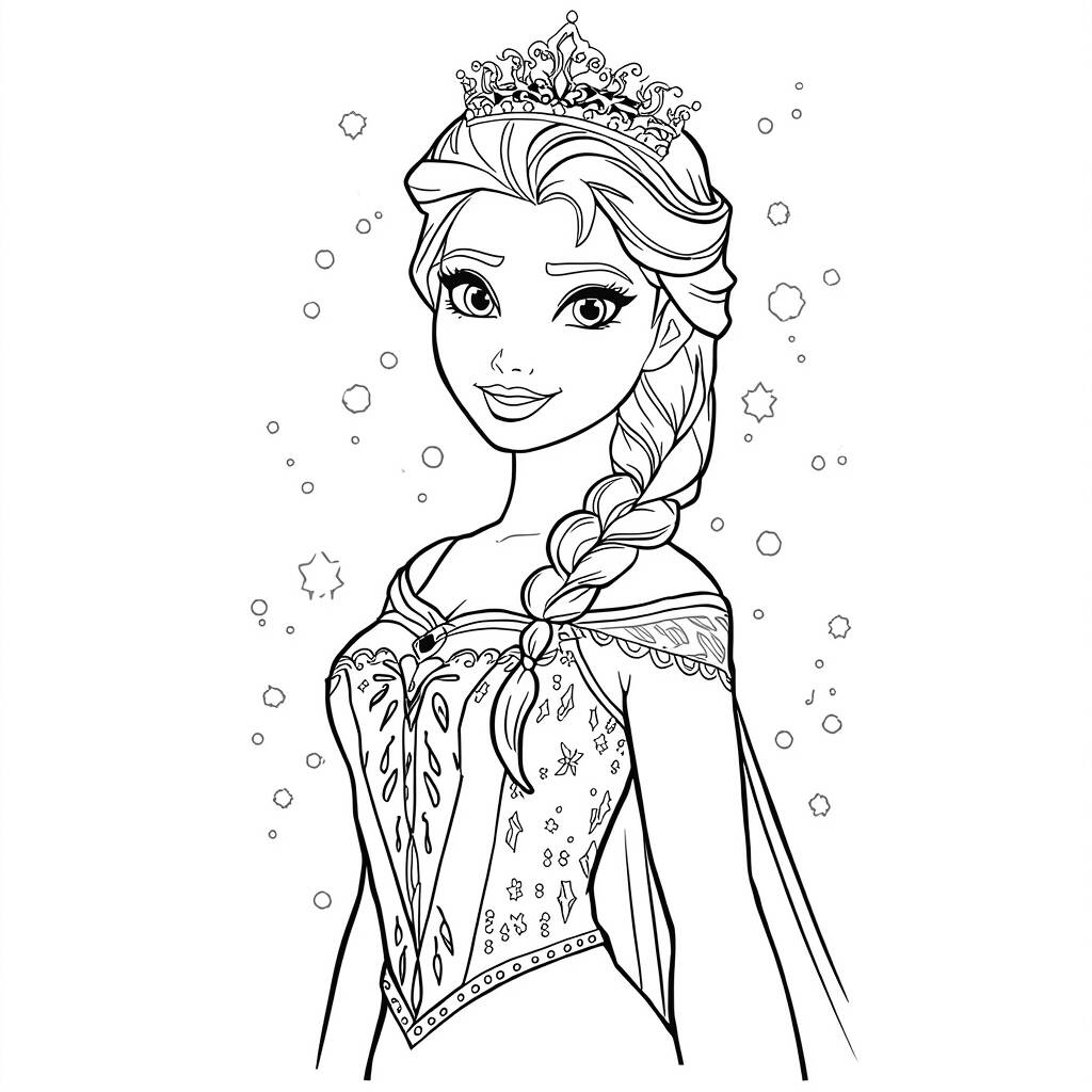 Desenho de Elsa com sua coroa e vestido para Colorir