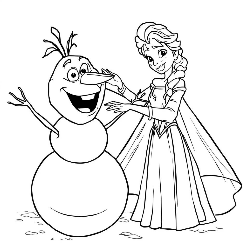 Desenho de Elsa criando um boneco de neve para Colorir