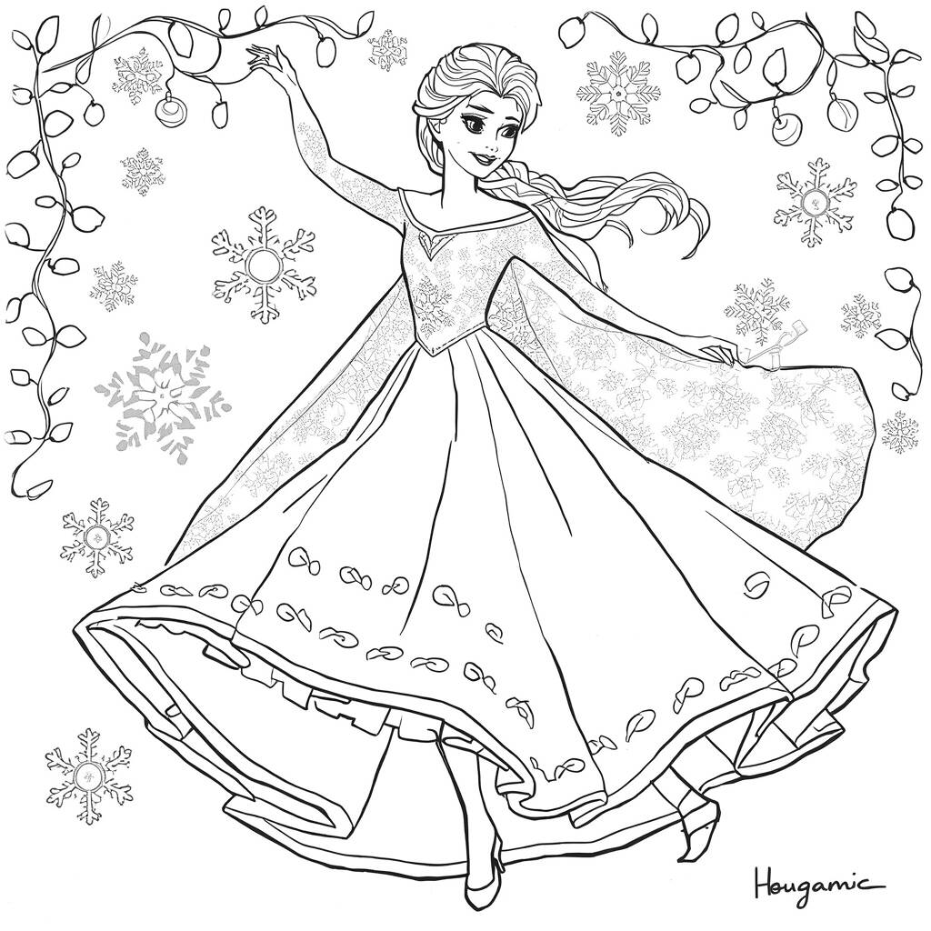 Desenho de Elsa em um baile de inverno para Colorir