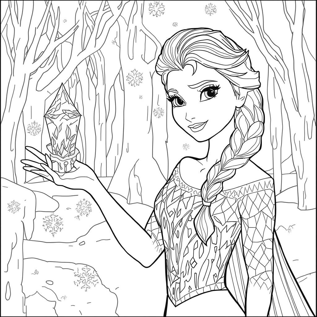 Desenho de Elsa usando seus poderes de gelo para Colorir