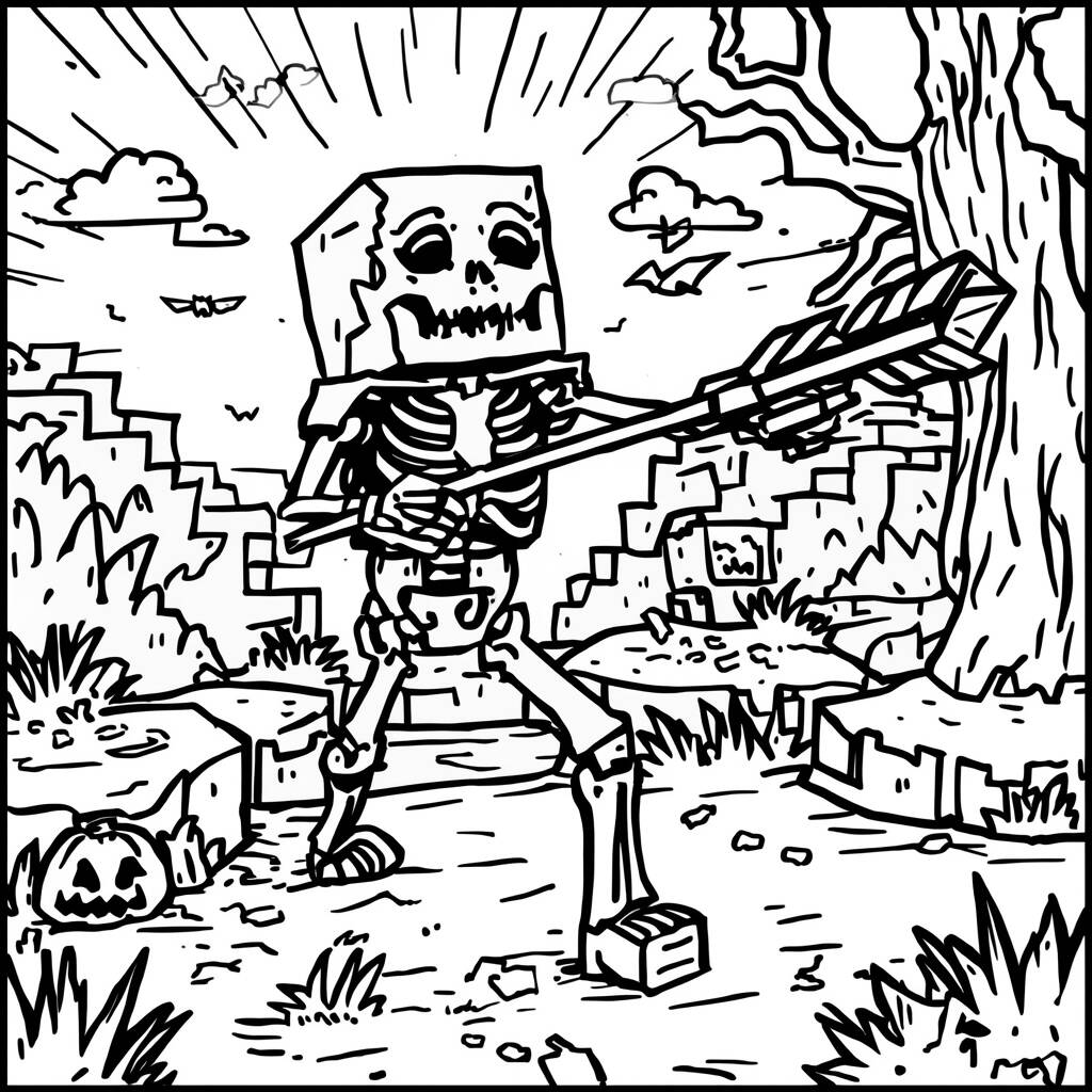 Desenho de Esqueleto do Minecraft para Colorir