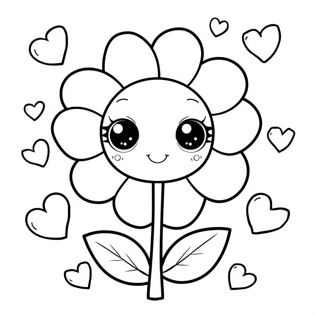 Desenho de Flor Kawaii para Colorir