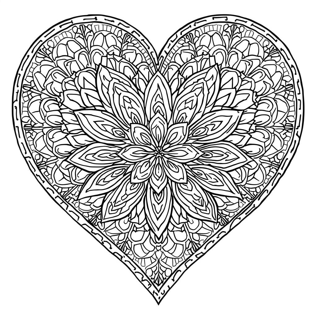 Desenho de Flor de Coração para Colorir