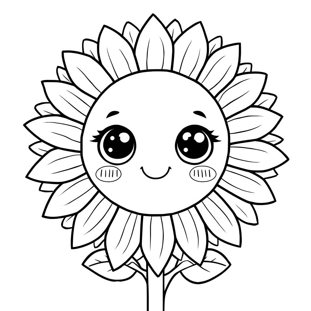 Desenho de Flor de Girassol Kawaii para Colorir