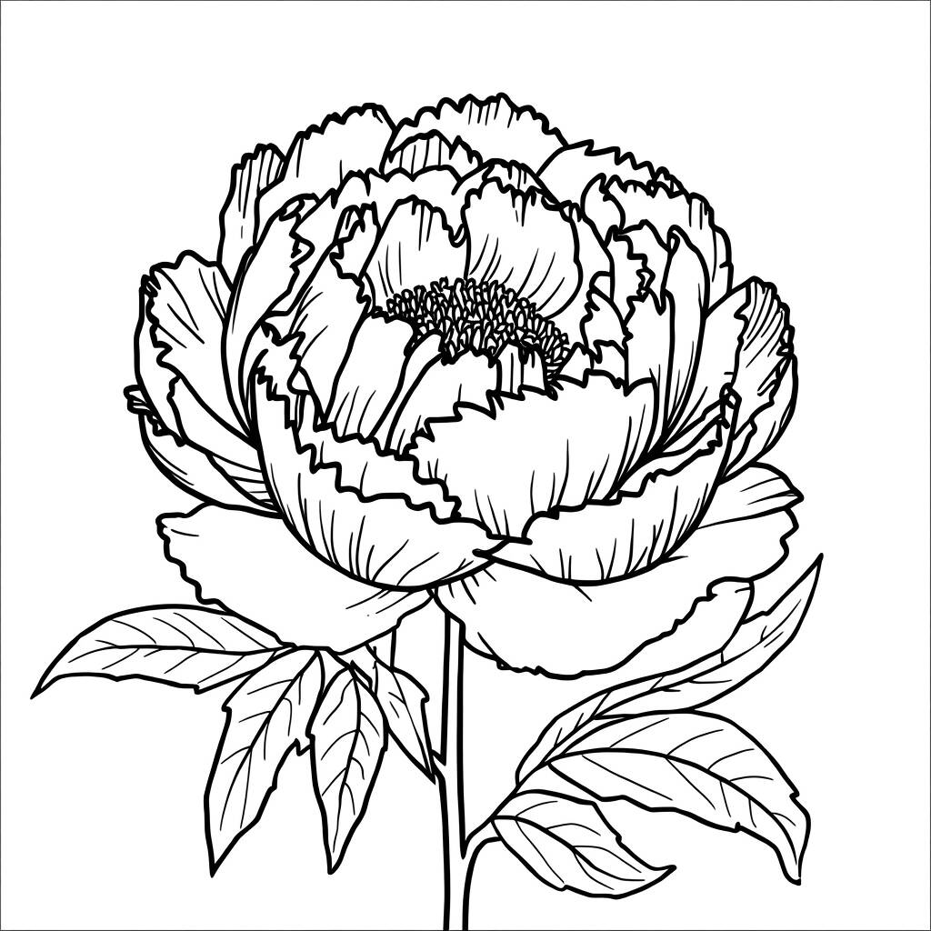 Desenho de Flor de Peônia para Colorir