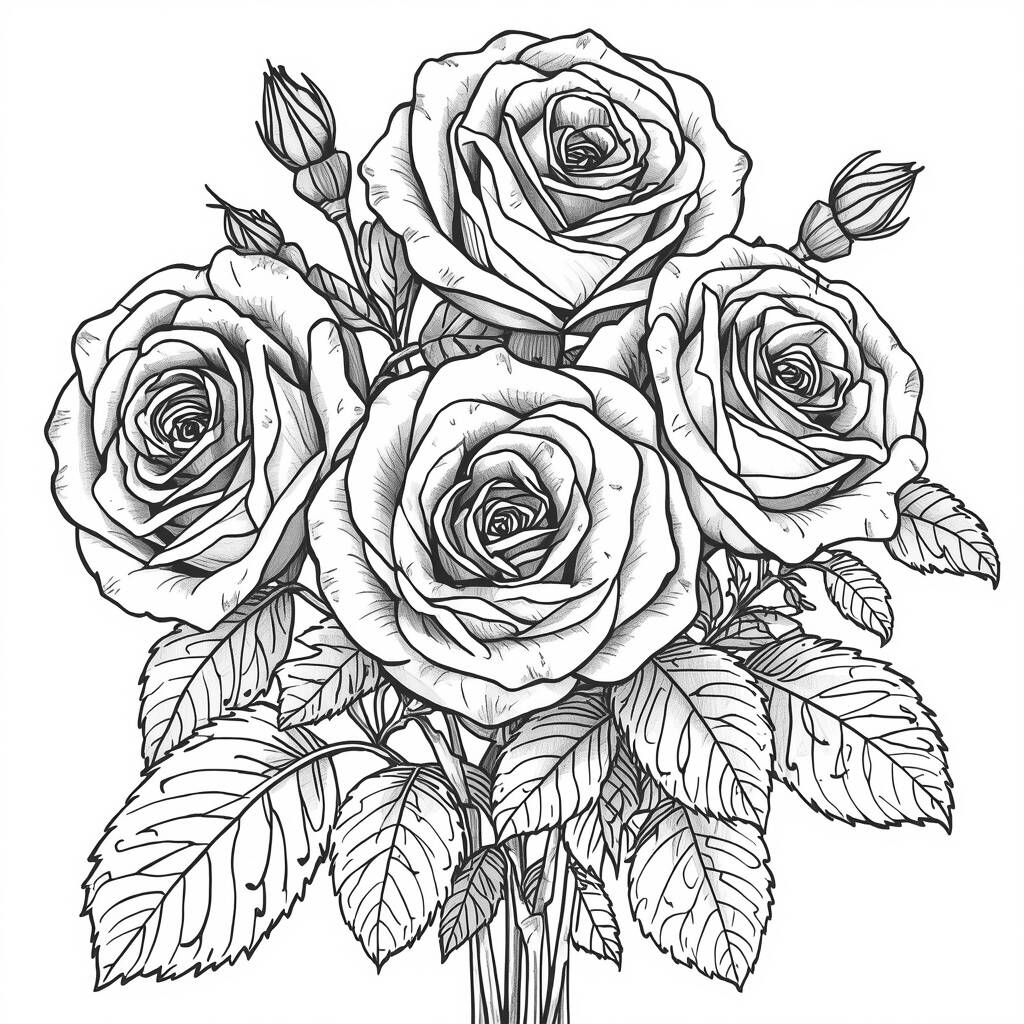 Desenho de Flor de Rosas para Colorir