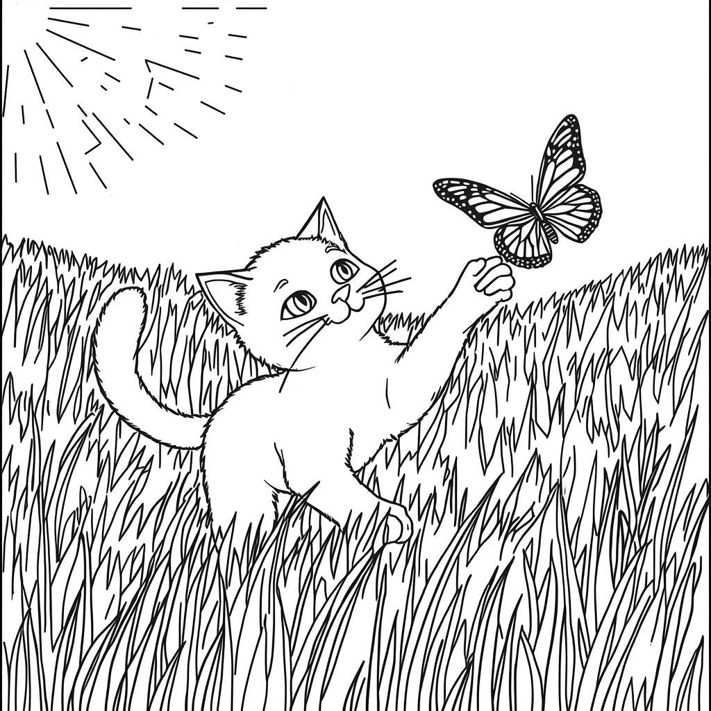 Cat Playing Coloring Page
