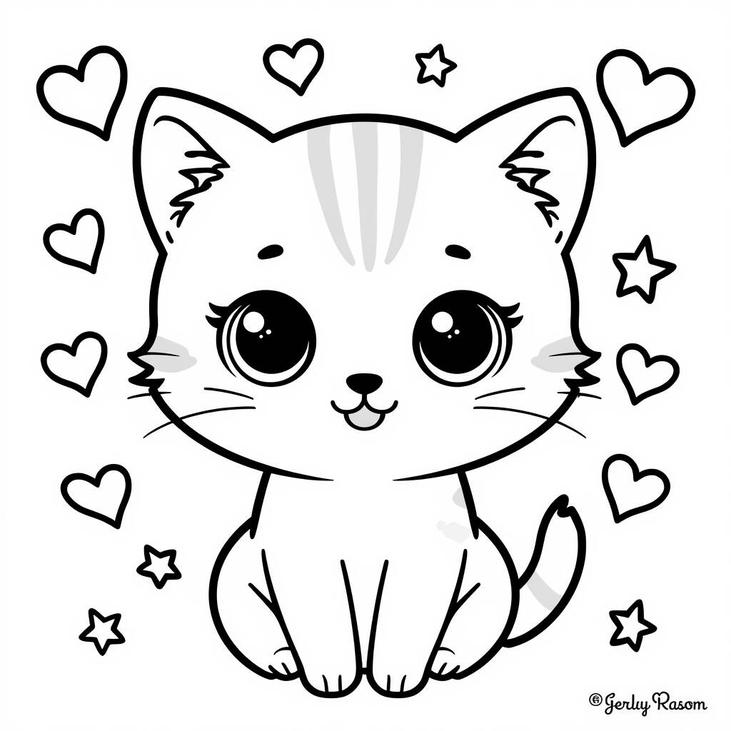 Kawaii Cat Coloring Page