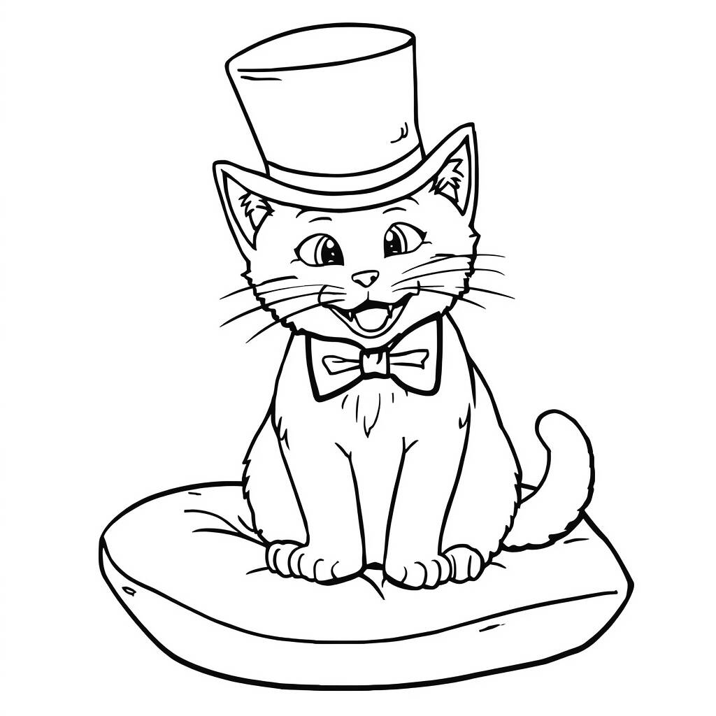 Desenho de Gato com Chapéu para Colorir