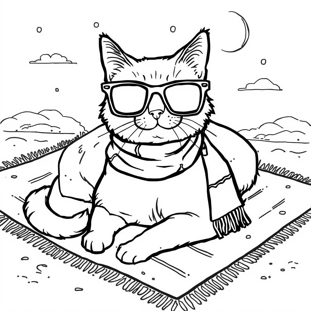 Desenho de Gato com Óculos para Colorir