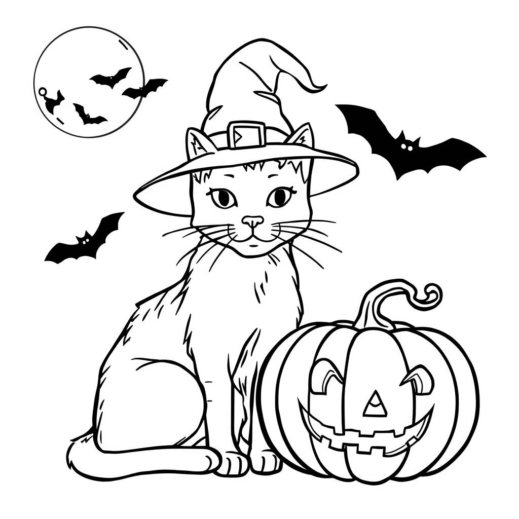 Desenho de Gato de Halloween para Colorir