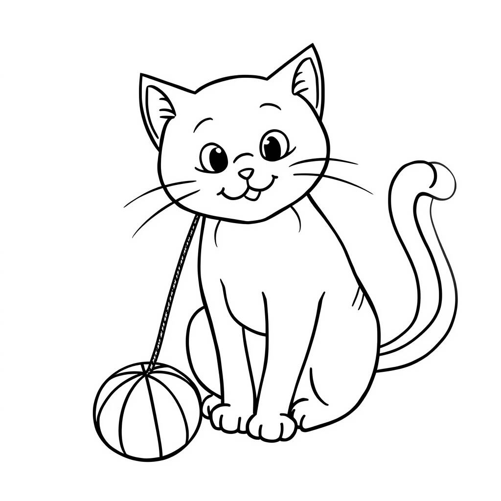 Página para colorear de gato y juguete