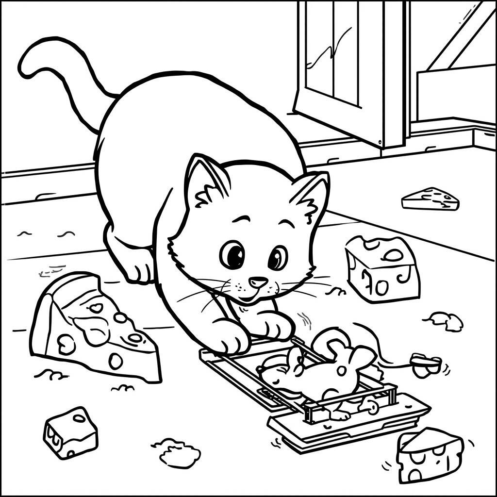 Desenho de Gato e Rato para Colorir