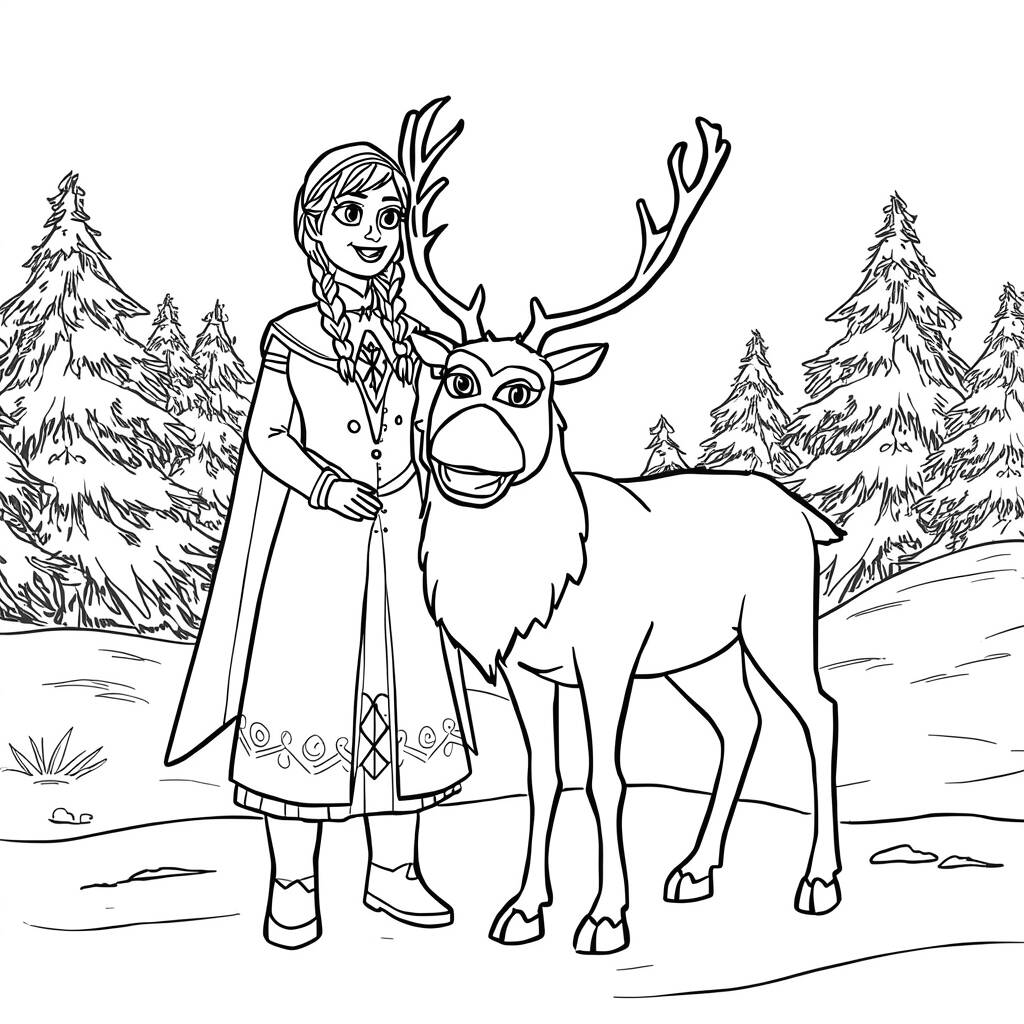 Desenho de Kristoff e Sven do Frozen para Colorir