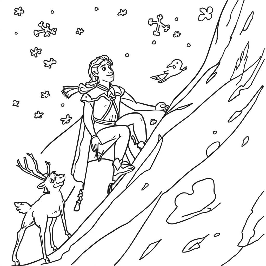 Desenho de Kristoff escalando uma montanha para Colorir