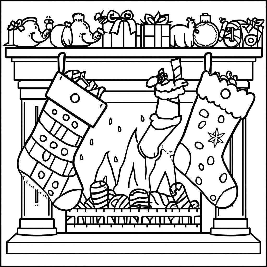 Desenho de Meias de Natal Penduras para Colorir