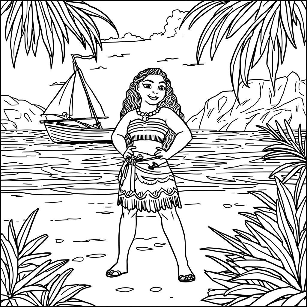 Desenho de Moana Aventura no Oceano para Colorir