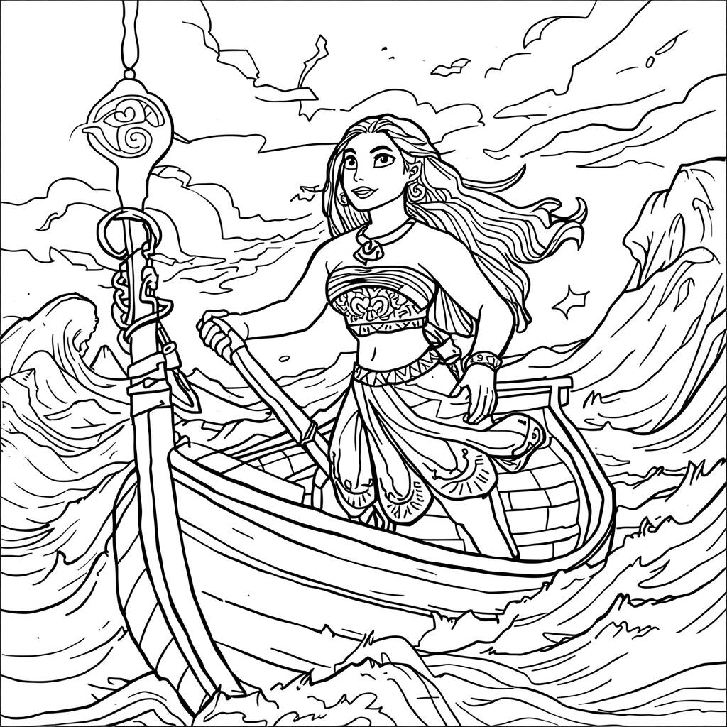 Desenho de Moana e a Aventura no Mar para Colorir