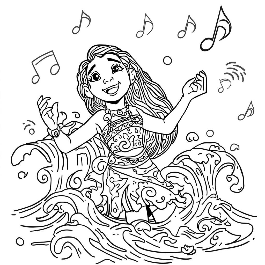 Desenho de Moana e a Canção do Oceano para Colorir