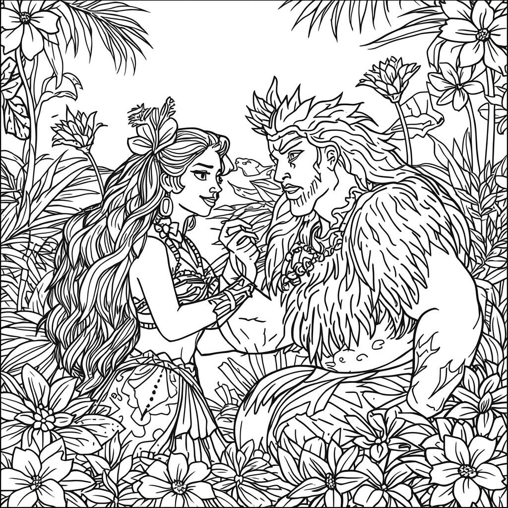 Desenho de Moana e a Deusa Te Fiti para Colorir