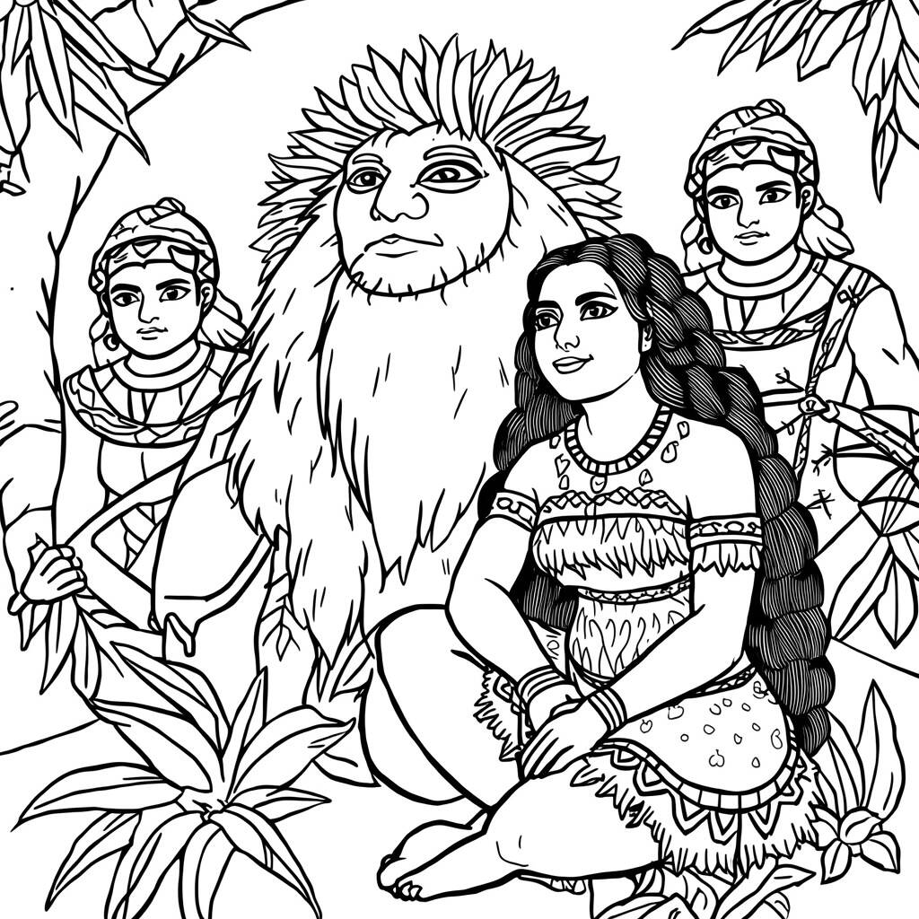 Desenho de Moana e a Sabedoria dos Ancestrais para Colorir