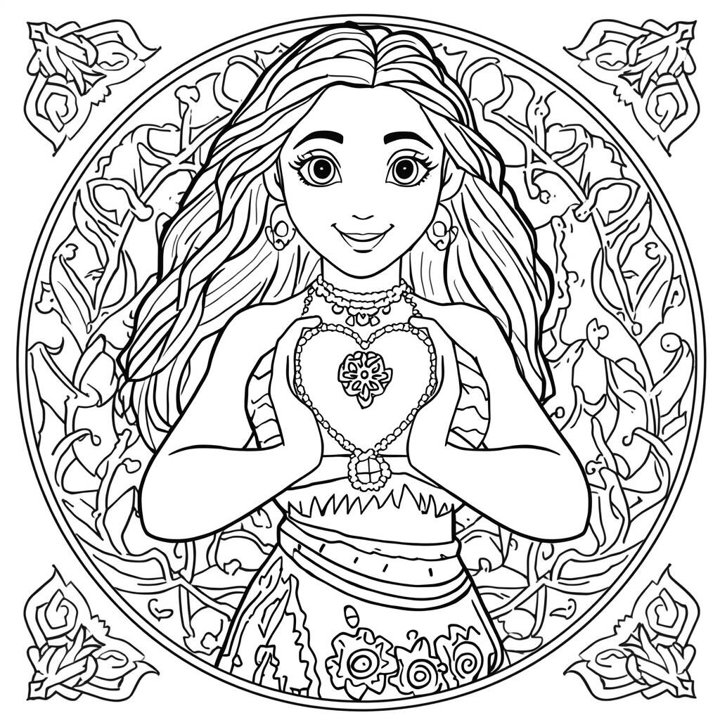 Desenho de Moana e o Coração da Aventura para Colorir