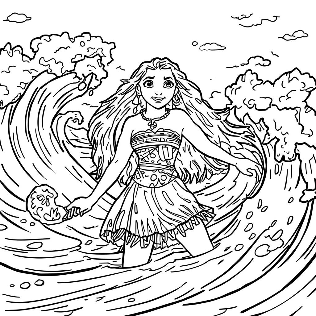 Desenho de Moana e o Mar para Colorir