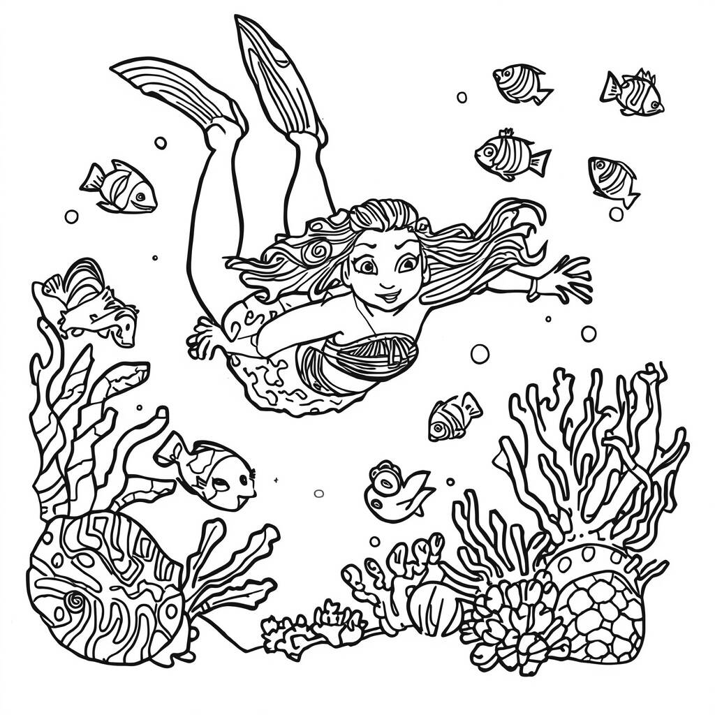 Desenho de Moana e o Mundo Subaquático para Colorir
