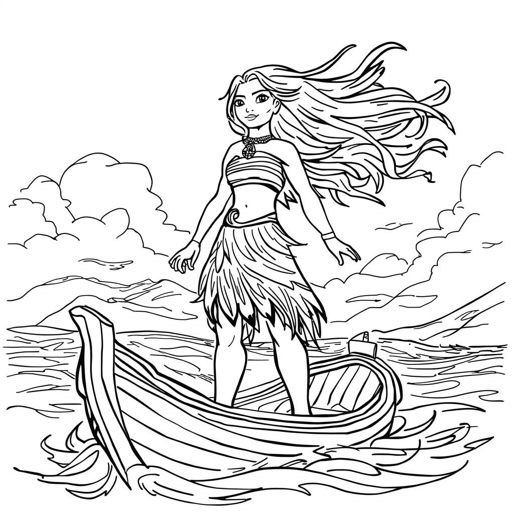 Desenho de Moana e os Ventos do Oceano para Colorir