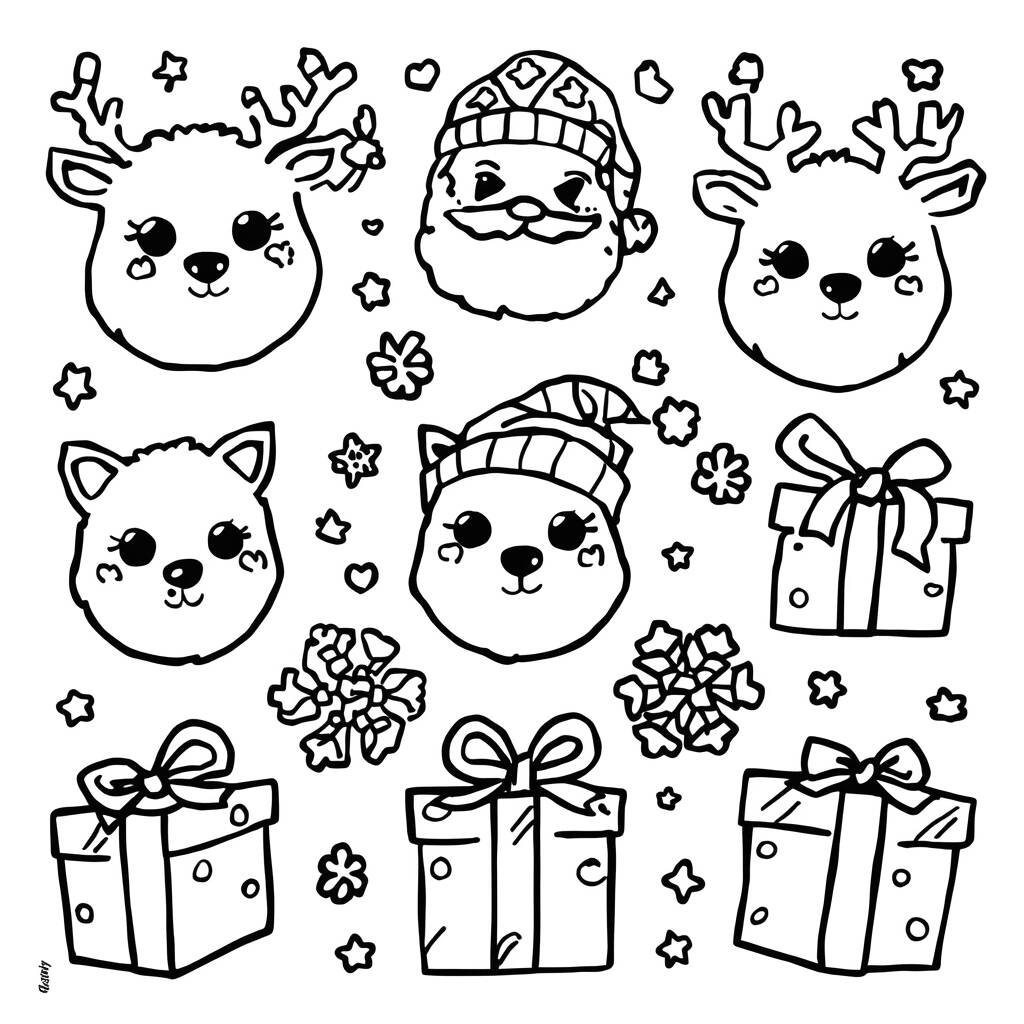 Desenho de Natal Kawaii para Colorir